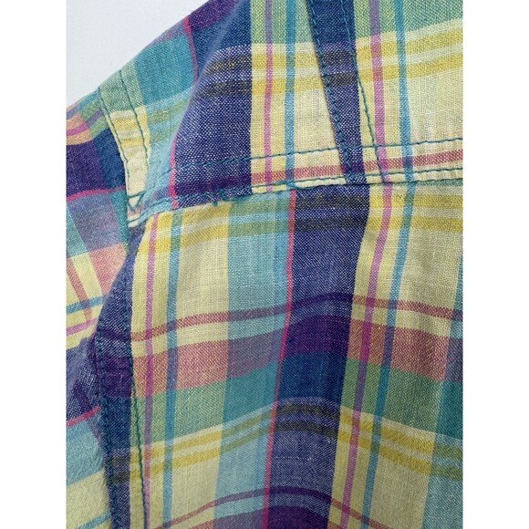 Vintage 90s Guess Jeans Pastel Plaid Short Sleeve Button Up USA Made VTG Shirt - Picture 5 of 6